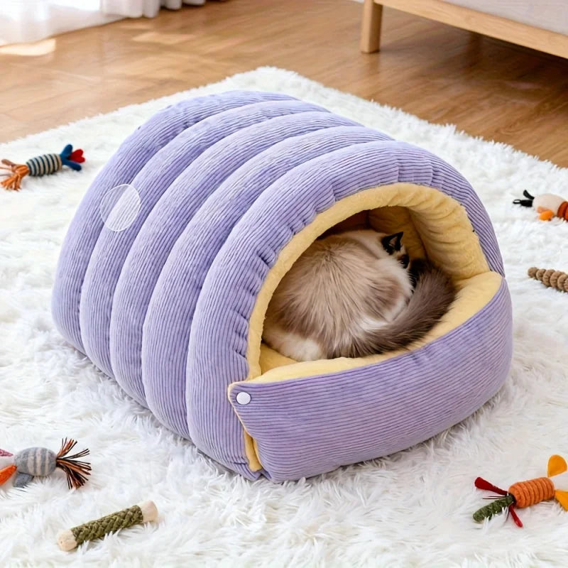 Warm Arctic Fleece Cat Cave Bed – Enclosed Cosy Pet Hideaway
