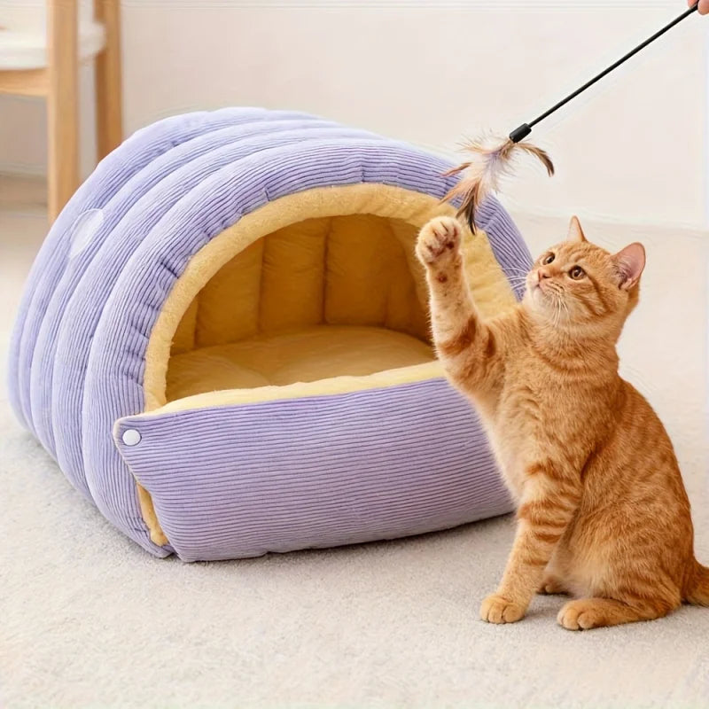 Warm Arctic Fleece Cat Cave Bed – Enclosed Cosy Pet Hideaway
