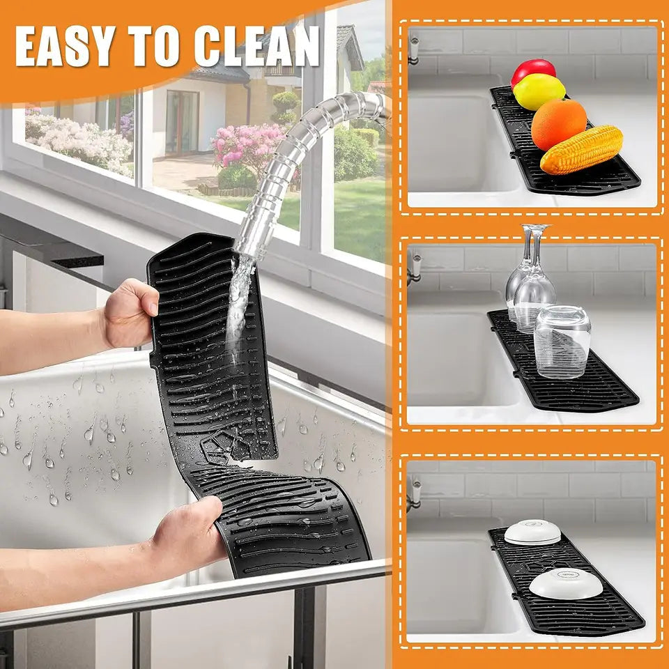 Silicone Sink Splash Guard – Kitchen Counter Water Barrier