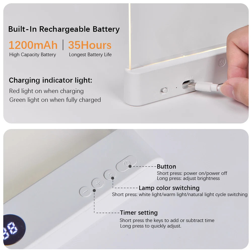 LED Flat Panel Reading Light – Rechargeable Night Vision Lamp