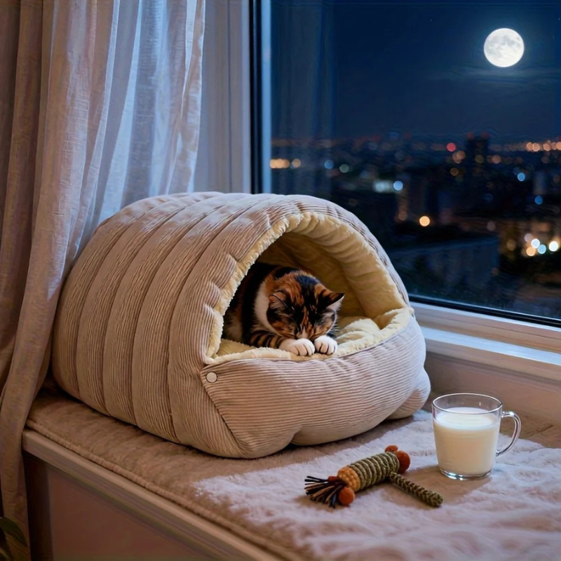 Warm Arctic Fleece Cat Cave Bed – Enclosed Cosy Pet Hideaway