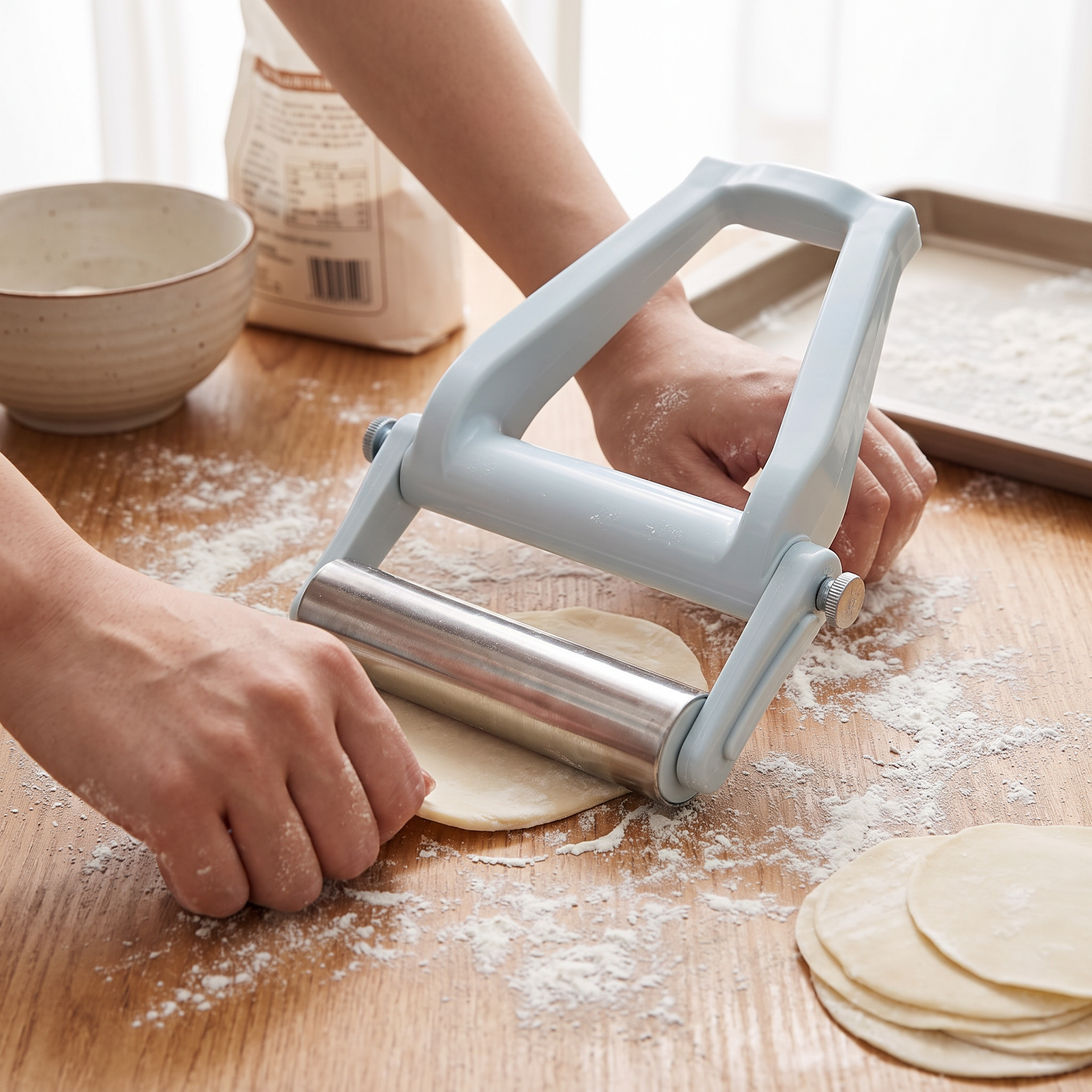 Rolling out dough with a stainless steel rolling pin