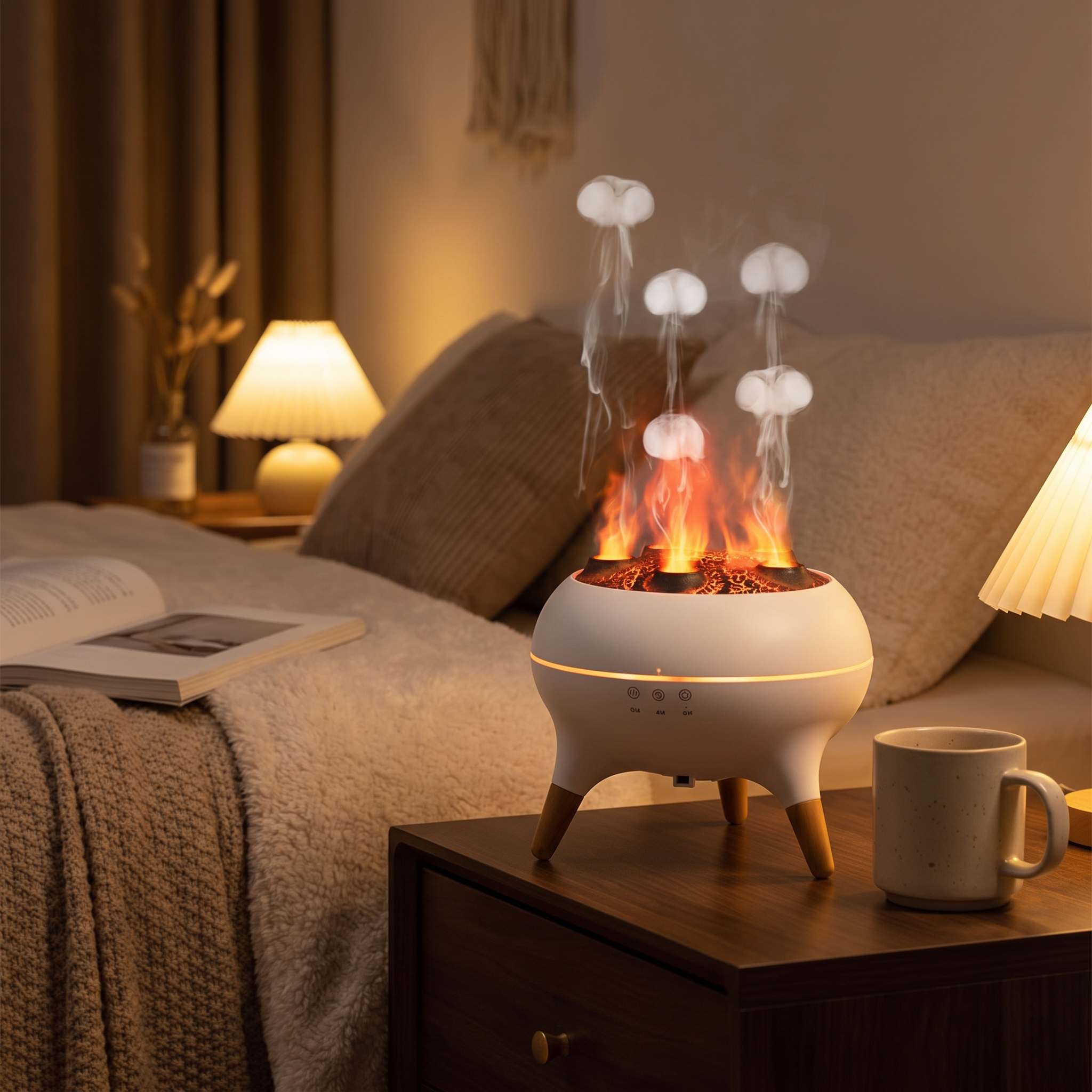 Jellyfish aroma diffuser glowing on a nightstand