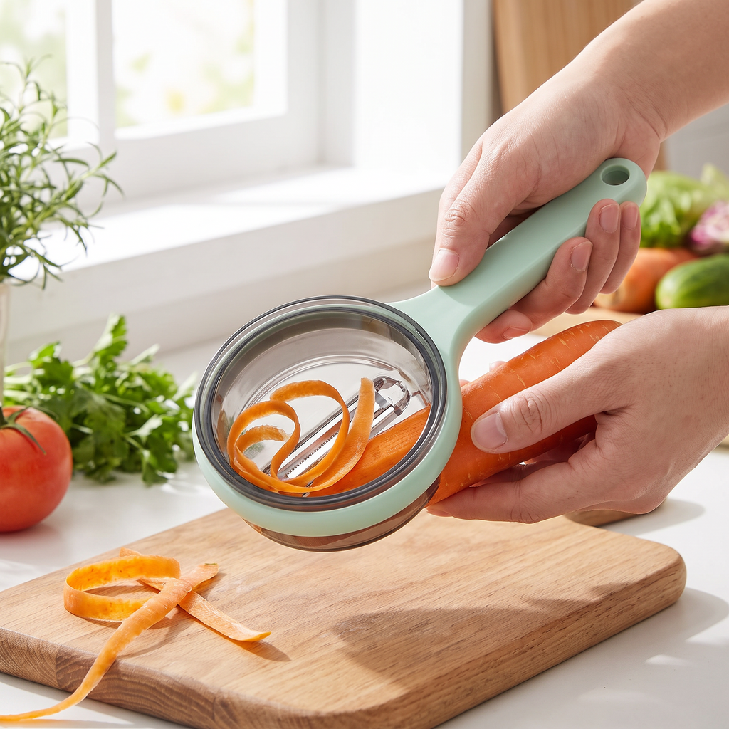Peeling a carrot with an ergonomic peeler