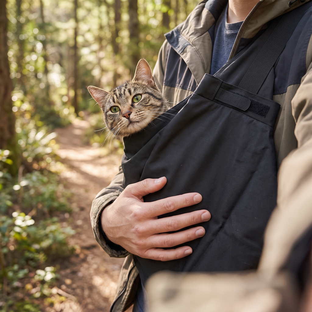 Cat peeking out of a travel carrier pouch
