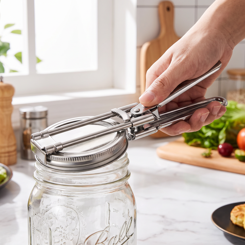 Opening a jar with a stainless steel jar opener