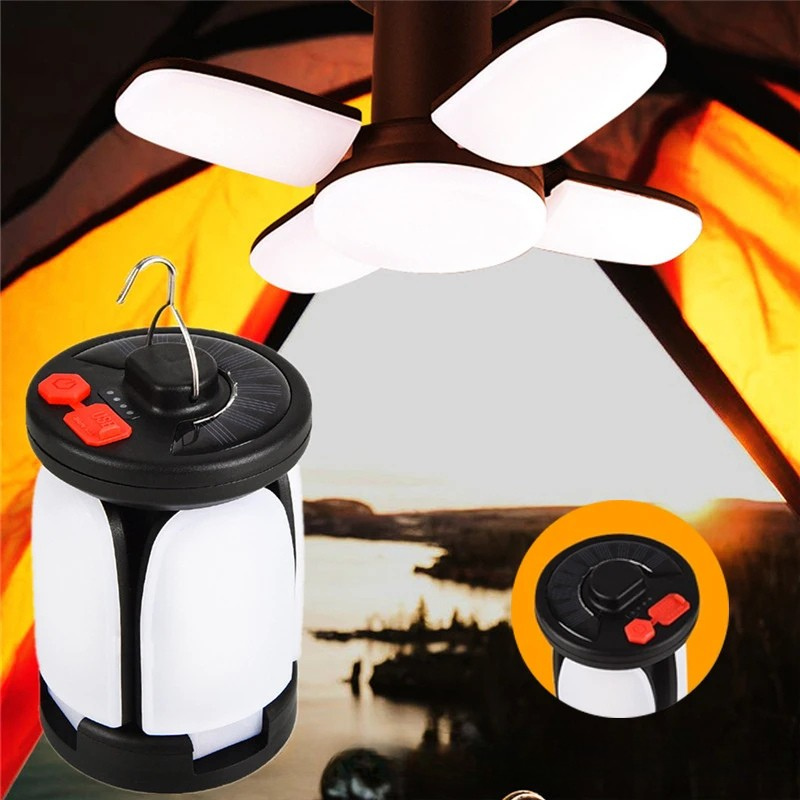 Solar Folding Camping Lantern – USB Rechargeable Leaf Light
